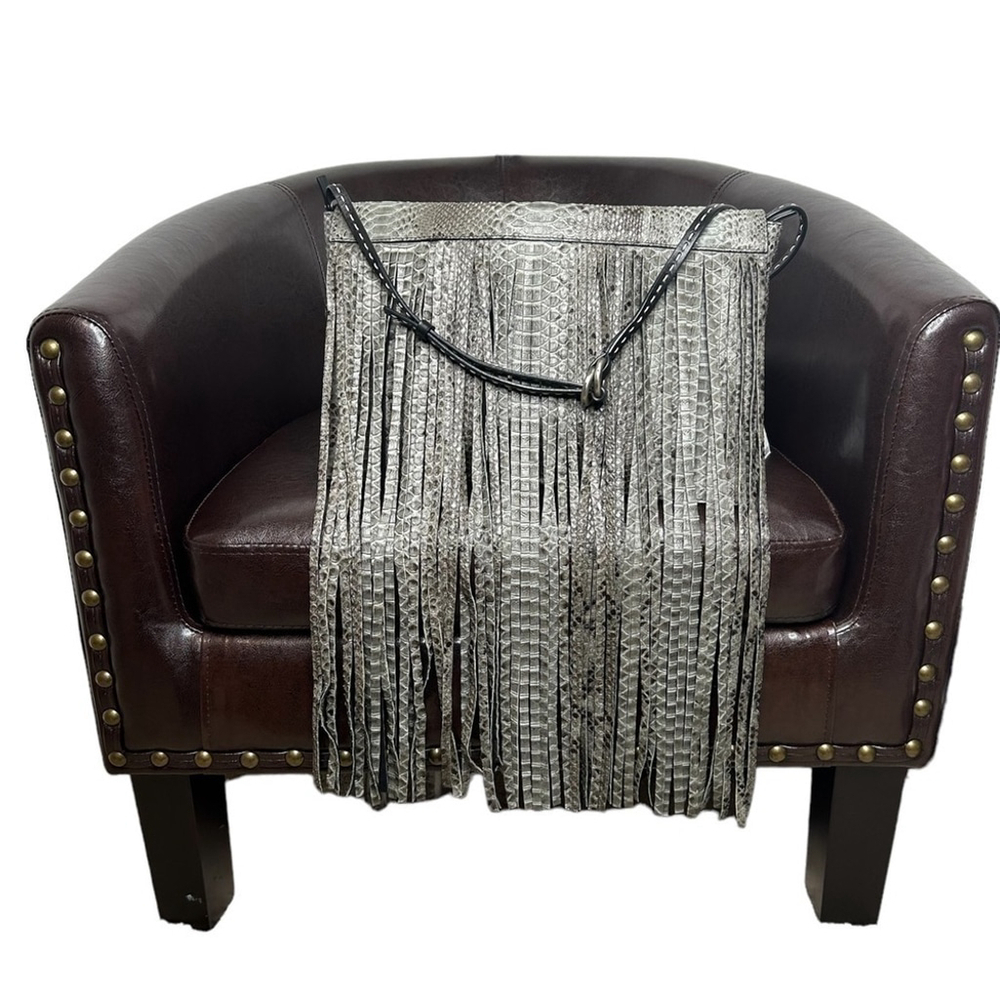 Michael Kors Collection Joni Gray Black Python Leather Fringe Fall Winter Clutch - Picture 4 of 16